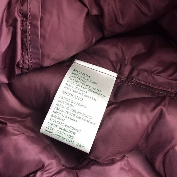 Tangerine Womens Puffer Vest Maroon Full Zip Packable Pockets Active Wear Medium - Picture 8 of 12